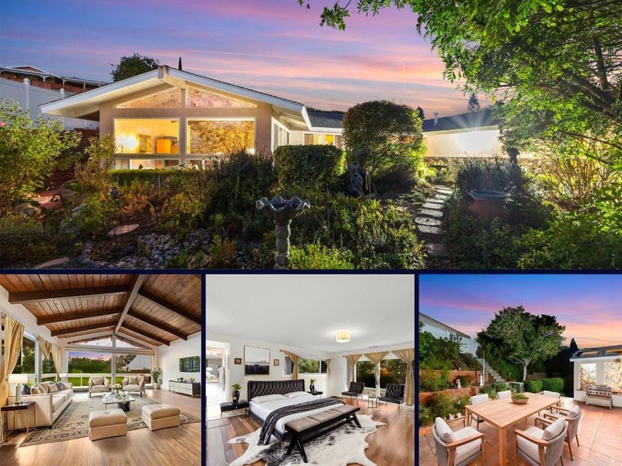 Welcome to this single-level Mount Helix retreat in a highly desirable neighborhood, blending modern updates with timeless charm.  Surrounded by lush landscaping and fruit trees, the home offers vibrant outdoor spaces, tiered patios, and serene shaded areas perfect for relaxing or entertaining. Inside, cathedral ceilings, expansive windows, and two fireplaces create a warm, inviting atmosphere.  The chef’s kitchen features a 36" Thor 6-burner dual fuel range with convection oven, a 48" Zephyr dual-motor hood, convection microwave, stainless refrigerator with water/ice, large sink, and custom plywood cabinets with soft-close hardware. The open layout flows into a spacious family room.   The primary suite boasts a marble bathroom with a jetted tub, a large shower, a bidet, a vanity, and a walk-in closet with built-ins. Additional bedrooms provide flexible space for guests, work, or hobbies.  Upgrades include recessed lighting, solid-core doors, motion sensor lights, CAT-6 wiring, Wi-Fi, Cox cable, attic antennas with over 60 free TV channels., GFI outlets, natural gas BBQ hookup, insulated 16-foot garage door, vinyl fencing, irrigation system, and a 50-gallon water heater.  Conveniently located near shops, dining, parks, a gym, ATMs, and only 15 minutes to Downtown with easy freeway access, this home is a rare blend of comfort, technology, and thoughtful design. Healthcare centers are within walking distance.  The property is located on a private street with nearby freeway access. Some photos are virtually staged.