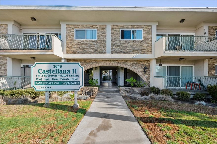 Get one month free with a move in by 12/31/2025!!!

Welcome to Castellana 2 in Torrance, CA! This 1 bedroom, 1 bathroom apartment offers a range of amenities to enhance your lifestyle. Enjoy access to a recreation room, fitness room, solar heated pool, and jacuzzi/spa for relaxation and leisure. The convenience of a 24hr on-site laundry room and covered parking make daily tasks a breeze. Inside, you'll find a fully electric unit with an electric stove/oven, over the range microwave, and dishwasher for easy meal prep and clean-up. Don't miss out on the opportunity to make Castellana 2 your new home!