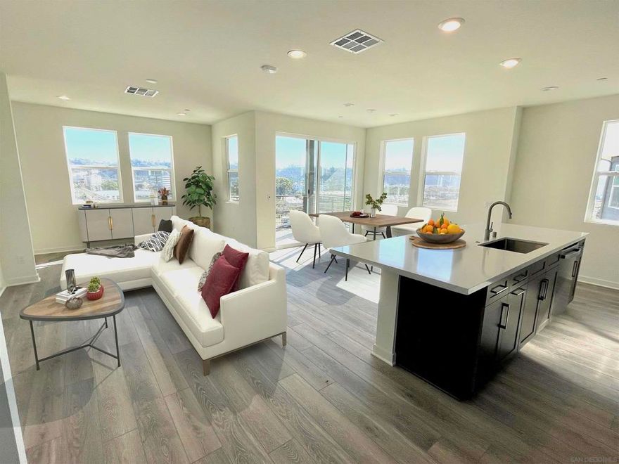 This newly built 3-bedroom, 2.5-bath corner townhome is ideally located in the heart of Mission Valley, offering abundant natural light and modern comfort. Just minutes from downtown San Diego and the beautiful California coastline, it’s part of Marquee at Civita—a stylish and sustainable master-planned community that blends contemporary living with environmental consciousness. Civita features over 60 acres of parks and open spaces, along with energy-efficient amenities such as vehicle charging stations to support a low-carbon lifestyle. Residents enjoy access to a resort-style Recreation Center, and nearby public transit provides easy access to Mission Valley’s shops, restaurants, and entertainment venues. Inside, the open-concept layout showcases a sleek modern kitchen, contemporary baths, luxury laminate flooring throughout, an attached private two-car garage, and balconies with beautiful views—perfect for experiencing the vibrant Mission Valley lifestyle. Owner pays for HOA. Tenant is responsible for water, gas, electricity, cable/internet, and any optional recreation center fees. No smoking and no short-term rentals are permitted. Each applicant over 18 years of age must complete a rental applications.  To qualify for the lease, applicants must meet the following requirements: 1. Provide proof of at least two years of verified, continuous monthly income. 2. Demonstrate a monthly income of at least three (3) times the monthly rent. 3. Have a minimum credit score of 700.  A security deposit equal to one month’s rent and the first month’s rent are due at the time of lease signing.