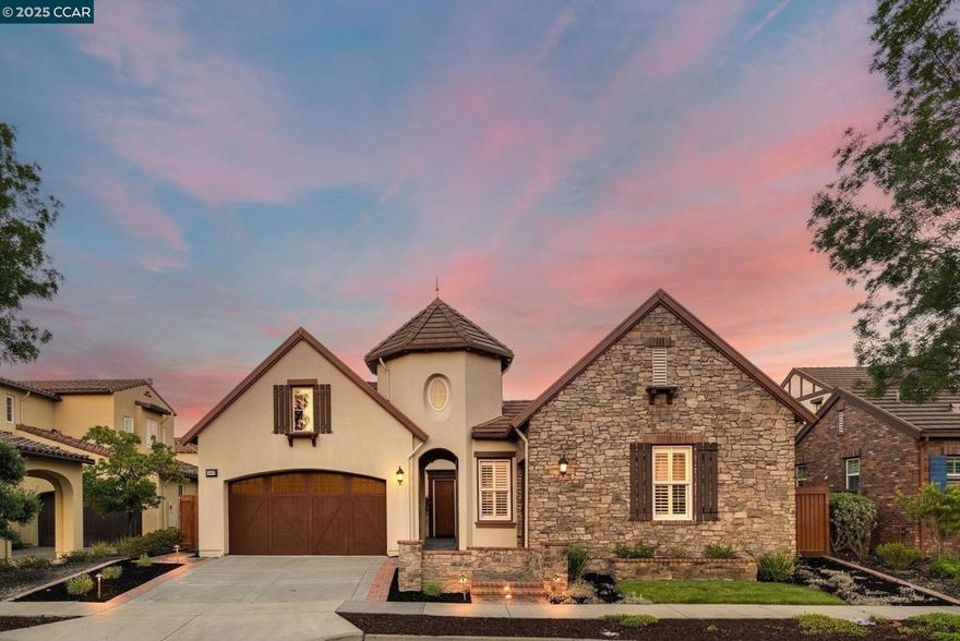 HIGHLY DESIRABLE & RARE SINGLE STORY! OPEN THIS WEEKEND! Beautifully located within the prestigious Alamo Creek neighborhood, this highly desirable and rarely available “Magnolia Plan 1” single-story French Country style home offers 2,363 SqFt of refined, open and elegant living space including four spacious bedrooms, two and a half luxurious bathrooms, formal dining room, kitchen-family room open floor plan concept, and practical 3 car garage. Many top-quality upgrades such as designer interior and exterior colors, custom wood shutters with authentic hardware, arched entryway, architectural alcoves and niches, Andersen doors, dual pane windows, decorative crown molding, plantation shutters, extensive built-in cabinetry, designer porcelain tile flooring, high quality carpeting, high-end Thermador SS appliance package, two-sided inset mirrored closet doors, designer light fixtures and fans, and so much more! This residence is ideally situated on a professionally hardscaped and landscaped 6,264 SqFt lot with no rear neighbor, a charming courtyard entry, stamped concrete patio, multiple lush trees and shrubbery, and is within close proximity to top-rated schools, numerous community parks, playgrounds and trails. This enticing residence truly defines the ultimate California living.