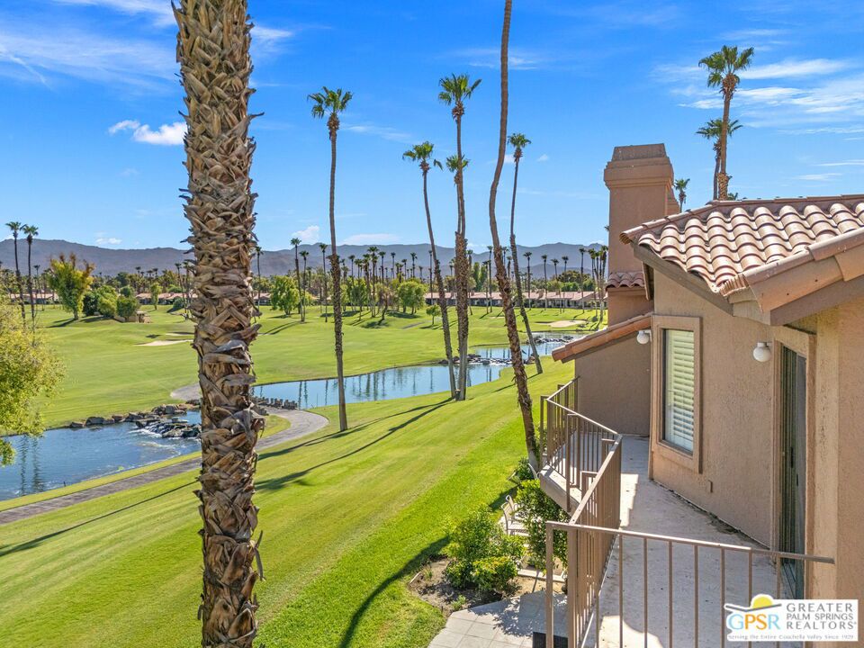 Soak up mountain, lake, and fairway views from this stylishly FURNISHED townhome inside Palm Valley Country Club. With 2 bedrooms, 2.5 baths, and a layout that flows beautifully inside and out, this property is perfect for seasonal living, full-time comfort, or SHORT-TERM RENTAL income. Investors take note, Palm Valley's flexible rental policies and strong demand make this an ideal addition to any portfolio. The large patio is designed for effortless outdoor living with a built-in barbecue and wide-open views. Inside, the living room features sleek tile flooring, a fireplace, and two sets of sliders that open to the patio for seamless indoor-outdoor connection. The kitchen anchors the main level, with a sunny breakfast nook on one side, a dining area with views on the other, and a casual bar for quick bites or entertaining. Upstairs, both bedrooms are ensuite and open to a private balcony overlooking the course and mountains. The primary suite features an updated bath with dual vanities, while the guest suite has its own renovated bath and outdoor access. A powder room, laundry area, and 2-car garage complete the home. The Vistas, Plan C model is one of the most desirable floor plans in the community for its flexibility and flow. Take the Matterport VIRTUAL TOUR to explore the layout firsthand. As a resident of Palm Valley, you'll enjoy 36 holes of golf designed by Ted Robinson Jr., 16 tennis courts, 8 pickleball courts, a junior Olympic lap pool with cabana area, and 46 pools and spas spread across the resort-style grounds. All just minutes from shopping, dining, and everything Palm Desert has to offer.