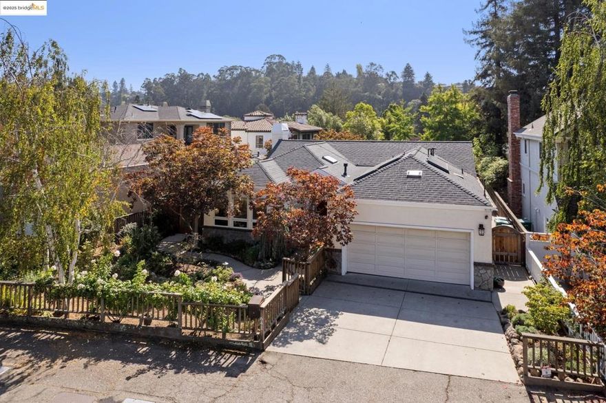 Welcome to the highly sought after single level living of this Glen Highlands retreat! This impeccably maintained home built in 1994 offers two wonderfully updated bedroom suites plus a sweet ADU studio nestled in a magical garden yard with bountiful plants and a peaceful fountain. Enjoy convenient interior access through the spacious 2 car garage complete with EV charger and Solar. Just a few steps in and you'll be drawn to the dramatic vaulted ceiling of the living room with gas fireplace and sliding doors to the rear patio with built-in gas BBQ for seamless indoor/outdoor dining and entertaining. The cook’s kitchen comes with a gas range, double ovens, ample cabinetry, plentiful stone counters, a corner sink & stainless-steel appliances. The primary bedroom suite greets you with its vaulted ceiling, walk-in cedar floor closet, spa-like updated bath and glass slider leading to a private patio to enjoy the garden outlook, or relax in the second bath which offers a large jetted tub. The guest cottage is great for in-laws, work or extra income. Ideally located in a highly rated elementary school district, near Montclair Village shopping and restaurants, AC Transit bus to San Francisco, Lake Temescal, many regional parks, and quick access to thriving Rockridge. Open Sunday 2-4:30p