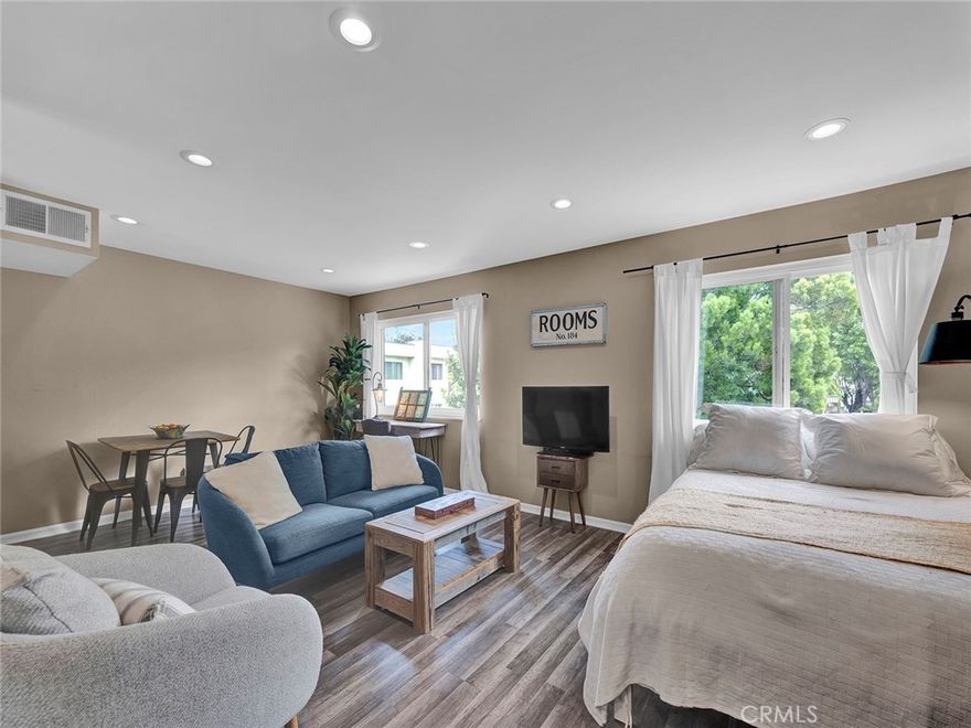 Light, bright, and beautifully remodeled studio unit in a welcoming 55+ gated community! The very low $394 HOA payment covers property taxes, water, insurance, heating, air conditioning, gas, grounds and pool maintenance, and includes an on-site manager and maintenance staff. Fully remodeled in 2019, the studio features recessed lighting on dimmers, double-pane windows, and an open, airy feel. Enjoy gorgeous sunrises and views of the heated pool from this unit located in one of the best positions within this co-op community. Cash-only purchase required. Other amenities include a private storage room conveniently located right next to the unit, one assigned covered parking spot, plenty of guest parking, two laundry rooms, gated entrance with intercom access, and small pet-friendly policies. A truly happy place to call home – Schedule a viewing today! IMPORTANT INFORMATION: This is a 55+ community and the stock cooperative ownership requires an all cash purchase and there are no exceptions. The unit cannot be rented, so no investors.