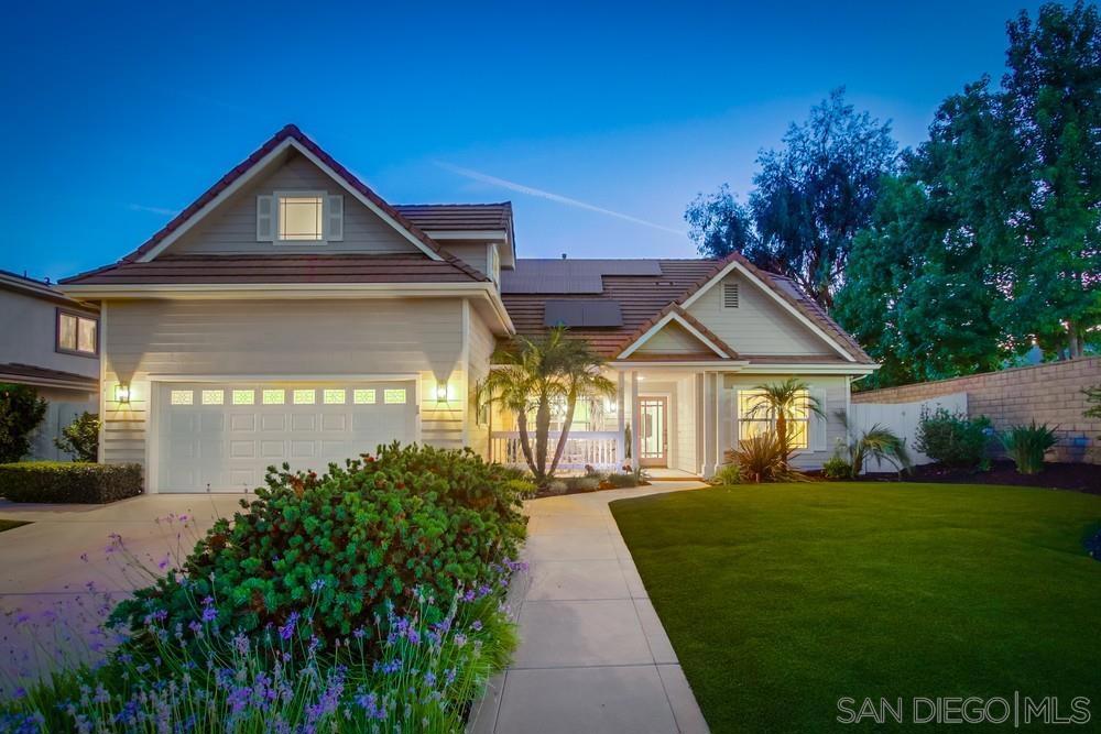 Picture Perfect Poway Living at its finest! This home checks off everything on your wish list! Custom home built in 2005 with no HOA or Mello Roos fees and an in-demand floor plan that offers the lifestyle of single-story living, with all bedrooms plus a 4th bedroom or perfect office located on the primary level. Additional living space includes a versatile upstairs bonus room, ideal for a family room, media space, home gym, or even a guest suite. See more in supplemental remarks... Step outside to the epitome of San Diego resort living, featuring a sparkling pool and spa, complete with gorgeous glass mosaic tile, baja shelf, and a jumping rock with waterfall and waterslide - all surrounded by pavers and low-maintenance artificial turf & owned solar panels. Open layout with nine-foot ceilings throughout, vaulted living room ceiling, arched entryways, and solid surface flooring throughout. The kitchen is a cook’s dream, complete with granite countertops, wood cabinetry, stainless steel appliances and a walk-in pantry. The private primary suite is tucked away in its own wing and features a spacious walk-in closet, dual sinks, a relaxing soaking tub, and a separate walk-in shower. Upstairs, you’ll love the flexibility of the bonus room, plus the spacious attic, offering ample storage or potential for future expansion. Outside, there’s also space for a dog run and putting green. Enjoy energy efficiency year-round with a fully paid-for solar system. Just a short stroll to the local Poway Farmers Market, Old Poway Park, restaurants, famed Old Poway Park Train, and more! This is the ideal location to live in Poway as you are just off of Ted Williams/56, making this a great location for those commuting to Sorrento Valley, UTC, Torrey Pines Beach and all that makes San Diego living so special. Award-winning Poway Unified Schools. Walking distance to Twin Peaks Middle School.