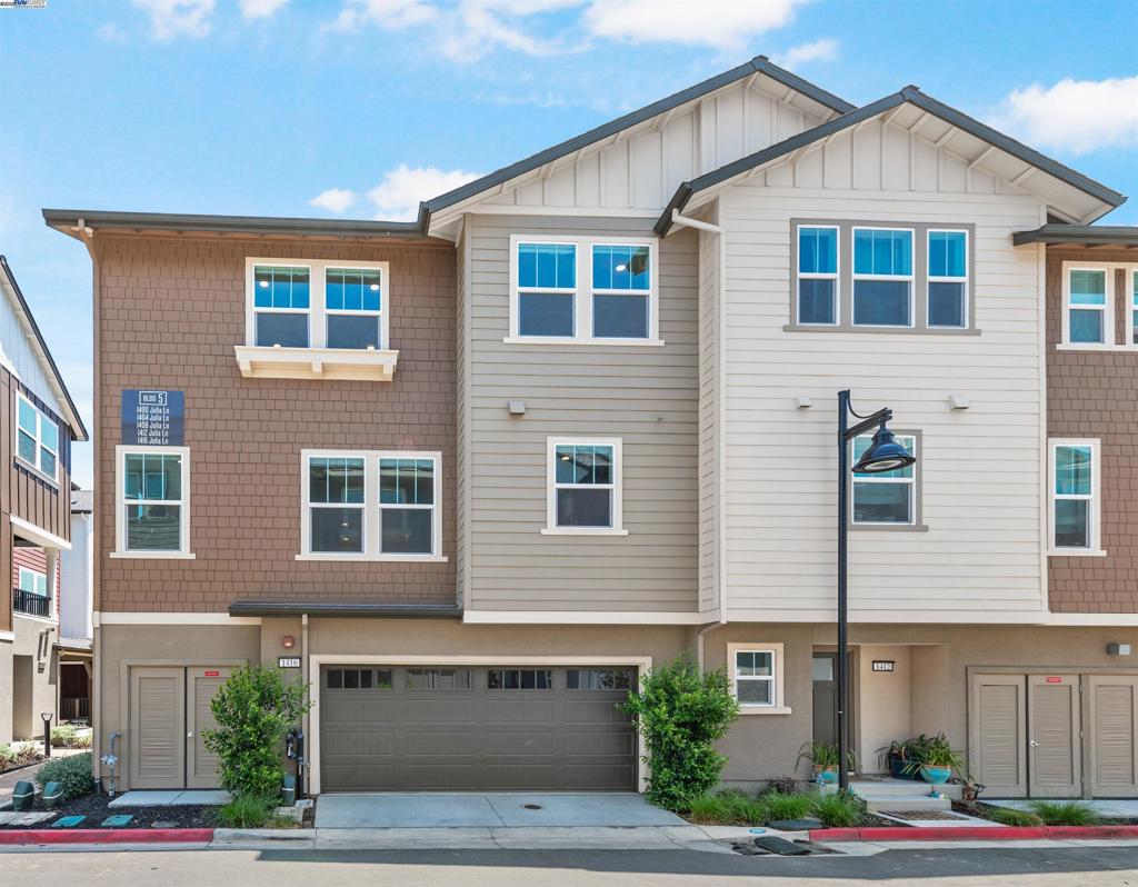 Modern Corner Unit Condo – Only 2 Years Old! Welcome to this stunning North-facing Trumark-built corner unit condo offering 3 bedrooms, 2.5 bathrooms, and a versatile first-floor den. With only 2 years of age, this home combines sleek modern design, functionality, and energy efficiency in a prime Concord location. Enjoy a bright and open floor plan with abundant natural light throughout. The gourmet kitchen features a large island, stainless steel appliances, a spacious walk-in pantry, and flows seamlessly into the living and dining area. The private balcony with a covered ceiling extends your living space outdoors, offering a cozy spot to enjoy breakfast, read, or sip your morning coffee. The primary suite includes a dual vanity bathroom, walk-in shower, and walk-in closet. Two additional bedrooms share a spacious second bath, and the laundry room is conveniently located on the same level as the bedrooms. The first-floor den offers flexibility for a home office, yoga studio, or playroom. Features include: EV charging outlet,Tankless water heater,Owned solar panels, Custom window coverings, Side-by-side 2-car garage. Located near Concord Community Park and within minutes of the BART station, this home offers the perfect combination of modern comfort and commuter convenience.