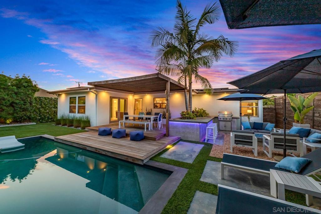 TURN KEY MID-CENTURY MASTERPIECE – A 3 bedroom, 2 Full Bathrooms Modern Oasis for Entertainers right in the heart of San Diego! Outside, the Backyard is a true Entertainer’s Paradise, with modern built-in outdoor speakers. Dive into the gorgeous Saltwater Pool, bask in the San Diego sunshine, or host unforgettable Outdoor Soirées with ample space for relaxation and recreation. Eco-conscious Luxury comes standard with FULLY PAID Solar Panels for energy efficiency, a brand new built-in zero-scape landscape and irrigation feature, A brand new Tankless Water Heater, brand new Water Softener & a dedicated brand new Mini Split AC System in the Primary Bedroom, in addition to a central AC System throughout the home - embracing a greener future while maximizing convenience. Don’t miss this incredible opportunity to own a home that combines Style, Sustainability, and Endless Possibilities. This is the Dream Home you’ve been waiting for! Over $250k Upgrade List available under the Docs Tab. Seller is open to giving Seller Credit towards Buyer's Rate Buy-Down; and Outdoor Furnitures can included for the right offer!