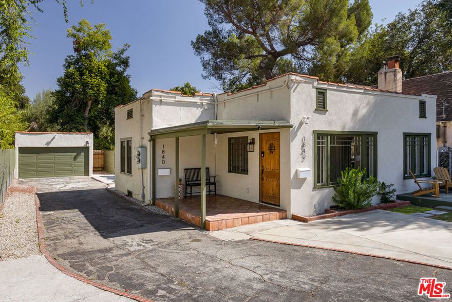 A storybook Spanish with timeless appeal and fresh updates throughout, located on a quaint and quiet cul-de-sac. This North Pasadena property features a 2 bed, 1 bath home with a legal detached back unit, spanning approximately 1,344 sf of living space and delivered vacant. The front residence embraces its 1920s roots with arched entryways, original hardwood floors, built-in cabinetry, and divided-light windows that fill each room with natural light. The kitchen pairs classic cobalt tile with stainless steel appliances, while the spacious living and dining areas offer warmth and character in every detail. The rear unit offers a bright, fully refreshed interior with oak finished wide plank flooring, quartz countertops, stainless steel appliances, and a stylish bath with a walk-in shower and black fixtures. French doors open to a fully private fenced patio, ideal for morning coffee or relaxed entertaining. A detached two-car garage completes this inviting property. Located moments from Washington Square, Old Pasadena, and local parks. Perfect for an owner-user, multi-generational living, or income opportunity in a beautiful, peaceful residential pocket of Pasadena.