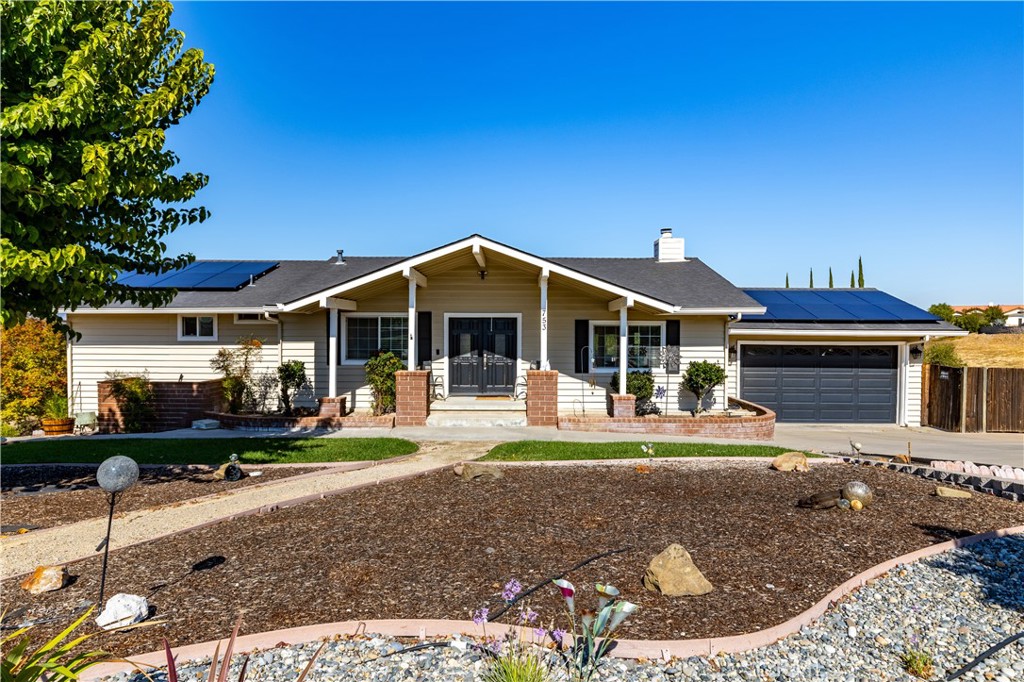 Imagine living in the heart of Paso Robles, on an acre of land, with views, and your own private in-ground pool. This can be your reality in this single-level 1874 sqft. 3 bedroom, 2 bath home with paid solar that is only 2 years old.  Other updates include new HVAC in 2025, Roof in 2021, Laminate Floors in 2020, and Pool Pump in 2024.  The pride in ownership shines through in this well maintained home.  First you are greeted by a grand front porch.  Then as you open the front door you arrive at the entryway.  On the righthand side you will find the living room that leads to the dining room with a fireplace and double door access to the back deck.  The kitchen also has access to the back deck, an eating area, newer stove from 2021, and dishwasher from 2023.  All bedrooms are on the same side of the home with the primary bedroom located at the end.  The primary bedroom has a walk-in closet, windows thoughtfully placed to take in all the views, and a glass door to the back deck.  The bathroom ensuite has a spacious counter with a single sink and walk-in shower. For those busy mornings the second bathroom has the toilet and bathtub/shower separated from the sink with a privacy door.  Laundry is conveniently located in the hallway near the bedrooms.  Don't forget to check out all the available storage space under the house with access through a full sized door under the primary bedroom.  The backyard is truly paradise.  Not only is there deck, pool with a waterfall, and gazebo but the property drops down to a flat area where you can have animals, a garden, or just open space.  There is also easy access to the backyard if you intend to haul items or park an RV.  An opportunity to have all of this in the beautiful town of Paso Robles does not come around often!