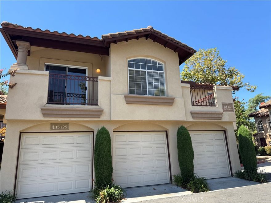 You will love this highly upgraded, second level, two bedroom home in the charming, highly desirable Serabrisa community! Light and bright corner unit offers exquisite hardwood floors throughout (no carpet!), cozy gas fireplace in the living area, balcony, contemporary kitchen with granite countertops, white cabinetry, and stainless appliances including the refrigerator. Primary bedroom offers a walk-in closet, dual sinks in the bath and another balcony to enjoy your morning coffee or evening wine. Direct access single car garage on the entry level makes loading and unloading items easy! There's a secondary parking spot nearby and plenty of guest parking throughout the community. Your new place is centrally located in Rancho Santa Margarita near the Tijeras Creek Golf Course and scenic hiking trails, excellent schools, great dining and shopping.