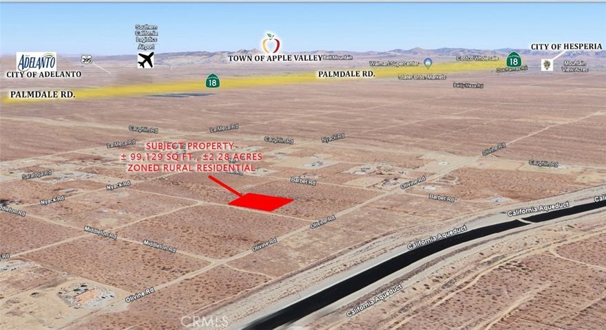 ±2.28ac Vacant Land Parcel. Excellent location for your new home or invest for the future. Rural area with plenty of room for outdoor activities or equestrian uses. Close proximity to the California Aqueduct. East side of Windermere Rd just 330 feet north of Olivine Rd. Less than 2 miles south of Hwy 18 / Palmdale Rd. Electricity one block east on Barbet Rd. Water is at the corner of Olivine Rd & Barbet Rd approx. 1,000 feet away. Seller may be willing to entertain a carry back scenario. Come make an offer today!