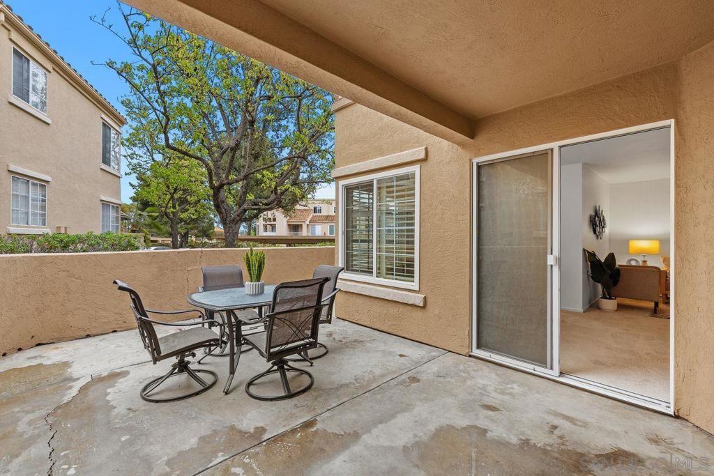Great move in ready condo in Mira Mesa. Freshly painted with new carpet, this home is ready for all buyers. Updated kitchen with granite counters and stainless appliances. Completely remodeled bathroom with custom shower. Dual pane windows. Shutters in the living room and dining room. Oversized patio is a great place to relax and entertain guests. In unit laundry. New water heater and HVAC system. Well kept complex with pool and spa. Great access to Sorrento Valley and the 5 freeway. Community park is just down the street.