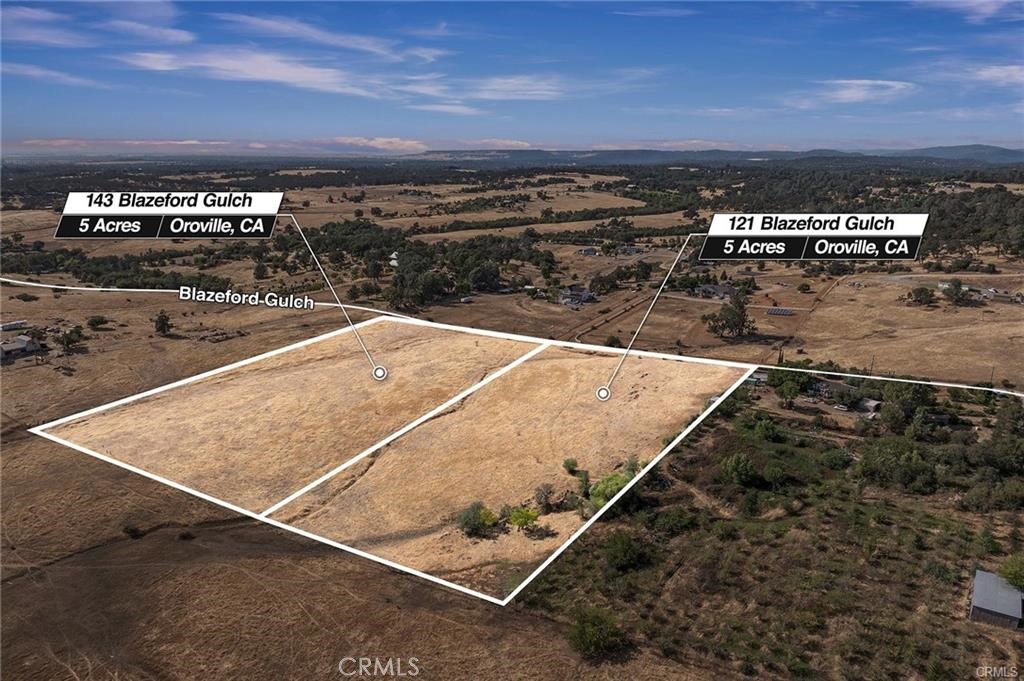 Desired Mission Olive Road Area. 5 acres of semi rolling terrain; one of two 5 acre lots adjacent being offered separately for a potential total of 10 acres if acquired together. This is for 143 Blazeford Gulch; 5 acres in size AP#028-360-022 at $68,500; 121 Blazeford Gulch also available for an additional $68,500. Country homes scatter the terrain. Ranchettes off in the distance. Panoramic views. The terrain here is level to slightly rolling terrain. Perfect for that new country home build idea, or two! Great location for horses or a few cows. Paved on Mission Olive prior to Blazefor Gulch. This property has power and phone lines at the street. You will need to have a septic and well installed. This is a great blank slate of land ready for your creative build ideas. Great location to buy one of two lots or both, or have a friend or family member buy the other. What a neat opportunity to build and have a friend or family member build adjacent. Zoned AR5. Plenty of space for a home, two homes, shop, barns and more. Create your own domain. Great land buying opportunity. Buy one, or buy both!
