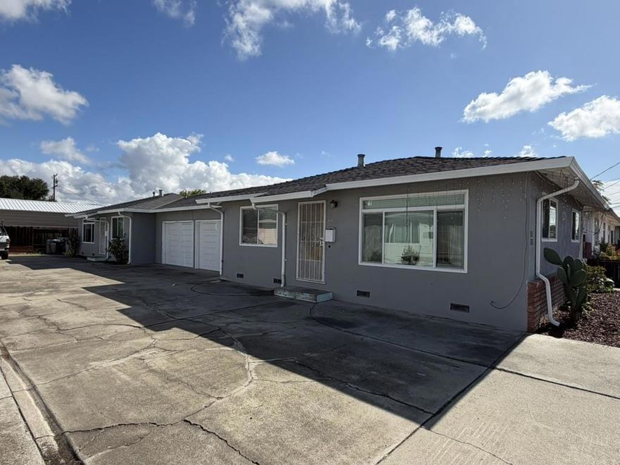 Excellent income or owner occupant property in San Jose! Attractive features include newer exterior paint, new front landscaping, updated back unit, new bathroom in front unit, new windows,  and new garage doors, . Each unit has 2 bedrooms, 1 bathroom, and 1 car garage plus separate electric and gas meters. Strong in place rents with upside potential. Outstanding rental location near downtown San Jose. Wonderful street and very centrally located to downtown San Jose, San Jose International Airport, and Berryessa BART station. Easy access to downtown San Jose, 101, 680/280 or 880 freeways, shopping, restaurants, and so much more! Do not miss out on this opportunity!