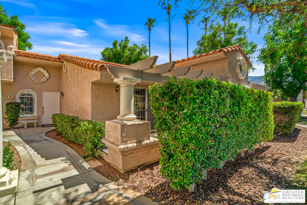 Welcome to your perfect Palm Springs getaway or full-time retreat in the sought-after Mesquite Country Club, a gated community nestled on fee land - you own it! This beautifully updated one-bedroom, one-bath condo is single-level with no one above or below, offering privacy and comfort. The kitchen and bathroom have been tastefully remodeled, and the home features woodgrain tile flooring throughout for a sleek, modern look. Sold fully furnished and turnkey, just bring your toothbrush and settle in! Whether you're looking for a primary residence, vacation home, or a smart investment property, this condo checks all the boxes. Mesquite Country Club allows short-term rentals with a 7-day minimum, making it ideal for flexible living or rental income potential. Enjoy the lush grounds, pools, spas, tennis courts, and easy access to shopping, and downtown Palm Springs.