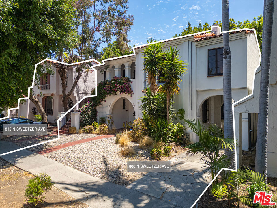 Introducing 806-812 North Sweetzer Avenue, two contiguous multifamily lots offering five total units in the heart of West Hollywood, steps from the iconic Melrose Place. Built in 1933, these charming Spanish-style buildings combine vintage character with outstanding location. 806 Sweetzer features two units across 3,126 sq ft of living space on a 5,998 sq ft lot, while 812 Sweetzer offers three units totaling 4,289 sq ft on a 5,988 sq ft lot. Each property includes six parking spaces, generous layouts, and attractive LaR3 zoning. Together, they provide an immediate opportunity to generate rental income, owner-occupy, or reposition. Offered at $2,790,000 each, this portfolio represents rare flexibility. These properties can be purchased together to create a larger footprint. For investors seeking long-term upside, fully designed plans for a 23-unit apartment building are included with the sale. Currently in the permitting phase, the project provides a clear path toward redevelopment while still allowing immediate rental income potential. Beyond the buildings, residents benefit from West Hollywood's unmatched walkability, premier dining and retail, and robust municipal services, including excellent public safety and community amenities.