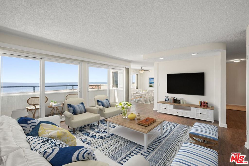 Rare opportunity to lease a lower front unit just back from PCH, offering unobstructed 180-degree ocean and coastline views. This 2-bedroom, 2-bath home features a spacious deck ideal for taking in the views and ocean air. Inside, enjoy wood flooring throughout and an in-unit washer and dryer. The dining area includes a ceiling fan, and the kitchen, dining, and living spaces all showcase stunning ocean vistas. Situated in a quiet 20-unit building between Sunset and Topanga, this prime location offers easy access to Santa Monica, Downtown LA, and Woodland Hills. Walk to iconic restaurants like Gladstones and Maestro's Ocean Club, and enjoy an included anytime pass to the Getty Villa for cultural experiences. Includes Getty passes.