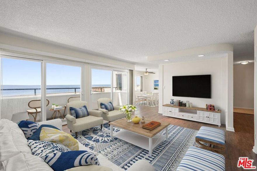 Rare opportunity to lease a lower front unit just back from PCH, offering unobstructed 180-degree ocean and coastline views. This 2-bedroom, 2-bath home features a spacious deck ideal for taking in the views and ocean air. Inside, enjoy wood flooring throughout and  an in-unit washer and dryer.  The dining area includes a ceiling fan, and the kitchen, dining, and living spaces all showcase stunning ocean vistas.  Situated in a quiet 20-unit building between Sunset and Topanga, this prime location offers easy access to Santa Monica, Downtown LA, and Woodland Hills. Walk to iconic restaurants like Gladstones and Maestro's Ocean Club, and enjoy an included anytime pass to the Getty Villa for cultural experiences. One secured parking spot included and easy guest parking on Coastline.