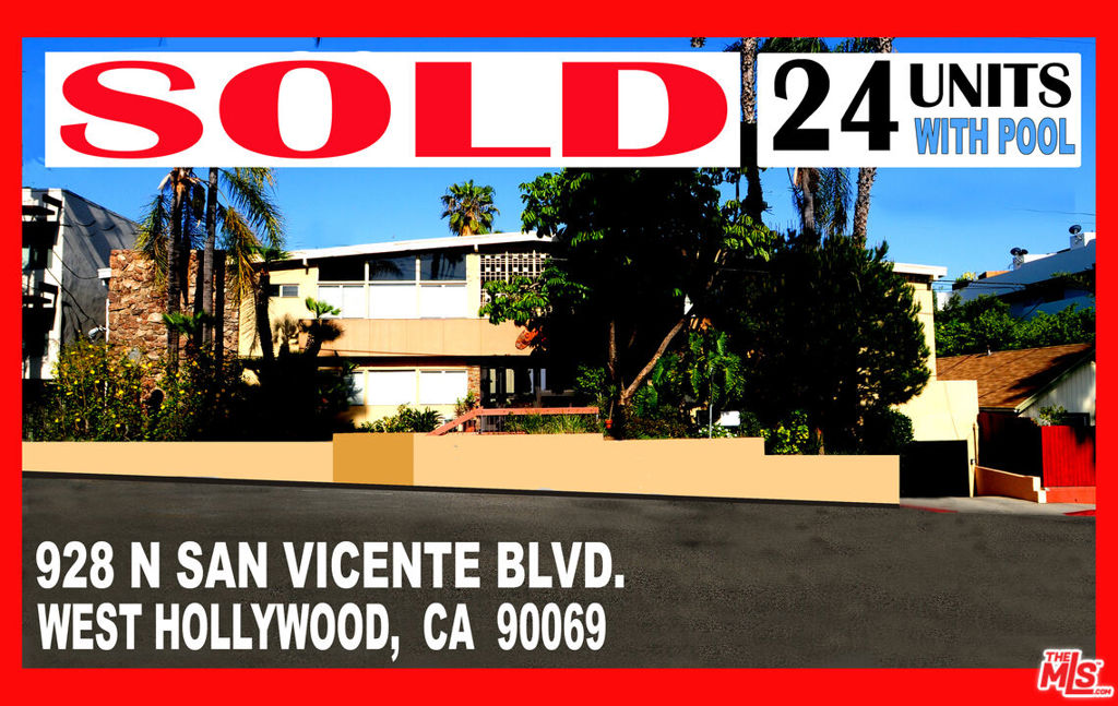 FOR SALE - THE ONLY 24 UNIT APARTMENT BUILDING AVAILABLE in Prime West Hollywood - Best Sunset Strip Location - 24 UNIT Security Complex with Pool and Secured Subterranean Parking. One block south of the Famous Sunset Strip - Walking distance to Restaurants, Shopping, Markets, and Clubs. Very Strong In Demand Rental Location. Just South down the street from The London Hotel and The Whiskey A Go Go on The Sunset Strip. This beautiful trendy property with Pool & courtyard offers 20 - ONE BEDROOM UNITS and 4 TWO BEDROOM UNITS. Your Perfect West Hollywood Investment Opportunity.....With Great Upside Potential.