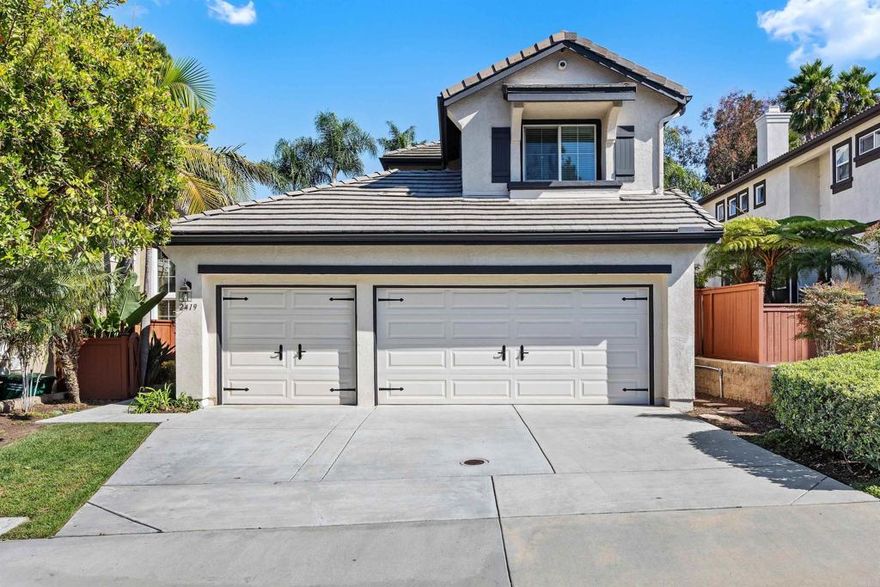 This is the one you’ve been waiting for! Located in the gated community of The Terraces at Sunny Creek, this beautifully updated 3-bedroom, 2.5-bath home offers the perfect combination of comfort, style, and energy efficiency. With a freshly painted interior and exterior and an owned solar system, this home is move-in ready and built for modern living. Inside, you'll love the open and versatile layout. The large family room connects seamlessly to an updated kitchen featuring stainless steel appliances, generous cabinetry, built-in desk and plenty of workspace. The main floor also includes a formal living room, dining room, an updated powder room, and a convenient indoor laundry room. Step outside to enjoy a stamped concrete patio that flows into a spacious grassy backyard, with a separate area featuring a 120V power circuit in place for a future hot tub. Upstairs, the large primary suite offers a private retreat complete with a walk-in closet and an en-suite bath. Two additional bedrooms and a full bathroom provide ample space for the entire family. Enjoy living in a warm, community-focused neighborhood known for annual events like 4th of July parades and summer picnics. The community also offers a neighborhood playground, dog park and convenient RV and boat storage. The attached 3-car garage is thoughtfully designed with durable epoxy flooring and a Solatube ventilation fan for enhanced comfort and functionality. This home is located within the highly rated Carlsbad School District and is just minutes from Highways 5 and 78, Carlsbad’s beautiful beaches, shopping, golf, Legoland, and Carlsbad Village. With its prime location, thoughtful upgrades, and inviting layout, this is more than just a house—it’s the lifestyle you’ve been waiting for. Don’t wait—schedule your showing today!