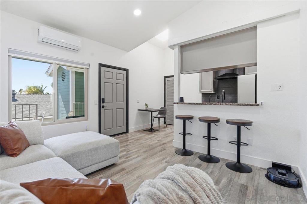 Stylish and newly renovated 1BD/1BA upper-level condo just minutes from Downtown and North Park’s top restaurants, coffee shops, and breweries. Features include a new toilet, upgraded faucets, ceiling lighting, electric projector screen, attic storage and lighting, waterline to fridge, upgraded outlets with USB inputs, kitchen and bathroom backsplash, powered fog-resistant bathroom mirror, freshly painted cabinets, doors, casings, and ceilings, new dual-pane windows, upgraded garage door spring, cabinets, and lighting. Mini-split system provides heating, cooling, and fan, while in-unit washer/dryer, smart security lock with camera, and smart garage door with outdoor camera offer convenience. Gated complex with alley-access garage and epoxy floor. Low HOA of $350 includes water, trash, and more; electric and gas paid by owner. If you’re looking for a condo in the heart of San Diego, with every sought-after neighborhood just around the corner, look no further!