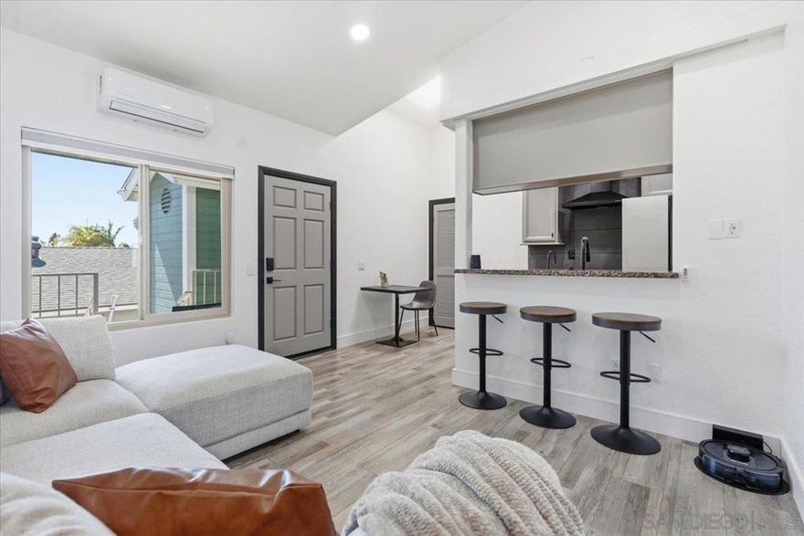 Stylish and newly renovated 1BD/1BA upper-level condo just minutes from Downtown and North Park’s top restaurants, coffee shops, and breweries. Features include a new toilet, upgraded faucets, ceiling lighting, electric projector screen, attic storage and lighting, waterline to fridge, upgraded outlets with USB inputs, kitchen and bathroom backsplash, powered fog-resistant bathroom mirror, freshly painted cabinets, doors, casings, and ceilings, new dual-pane windows, upgraded garage door spring, cabinets, and lighting. Mini-split system provides heating, cooling, and fan, while in-unit washer/dryer, smart security lock with camera, and smart garage door with outdoor camera offer convenience. Gated complex with alley-access garage and epoxy floor. Low HOA of $350 includes water, trash, and more; electric and gas paid by owner. If you’re looking for a condo in the heart of San Diego, with every sought-after neighborhood just around the corner, look no further!