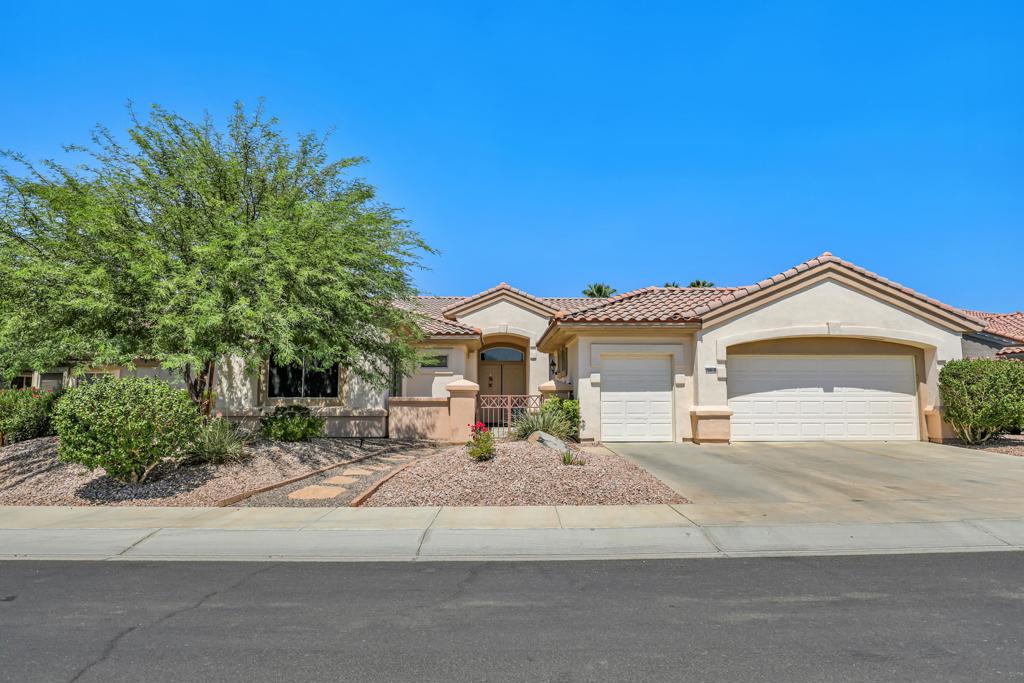 Welcome to this beautifully maintained 2,432 sq ft home, featuring 3 spacious bedrooms and 3 full bathrooms. Located in the highly sought-after Sun City Palm Desert, this rare Monaco model is on the San Gorgonio course, 17th hole! Offering breathtaking golf course views that can be enjoyed from your private backyard--complete with professional-grade misters for ultimate comfort year-round. Light, bright, and meticulously cared for, this home is move-in ready. Don't miss your chance to own a stunning property in one of the desert's most desirable communities!