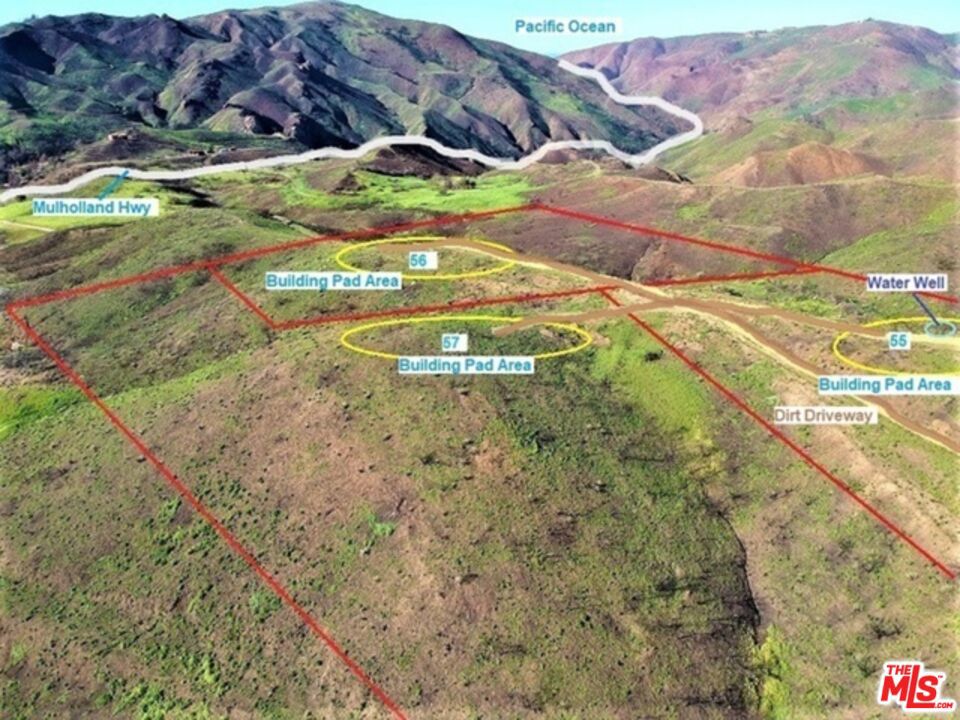 Malibu Country Lots - 9.5 Total Acres, divided into three lots for Only $350,000 ! Tremendous Opportunity with the possibility to build a 3 home family compound or build on one lot for yourself and build two more homes for investments! Extremely rare large flat building sites with amazing mountain and vista views in every direction. Water well on site - Easy to view - Just follow the directions and maps and go see the property at any time or call agents to view. Property is being sold as is. Coordinates to property; 34.0926981, -118.8960422 at this point look for red ribbon on the trees to the left of the gate. Those are an approximate boundary line that you can walk up to the ridge and down the property.