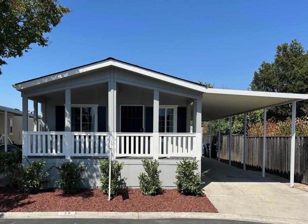 Stunning remodel! Excellent location! Quietly nestled at the end of a private cul-de-sac in the highly desirable, all-ages Timber Cove MHP. This beautifully remodeled 3-bed, 2-bath home features a new comp roof, double-pane windows, and fresh interior/exterior paint. The open floor plan offers vaulted ceilings, a bright white kitchen with island, new stainless appliances, updated bathrooms, new laminate flooring, and carpet in bedrooms. Homes rarely become available in this park. Timber Cove offers a unique blend of community charm and unbeatable convenience with direct access to the Los Gatos Creek Trailwalk to The Pruneyard, Downtown Campbell, or the Sunday Farmers Market. Easy access to Hwy 17 & 85. Space rent: $1,895.