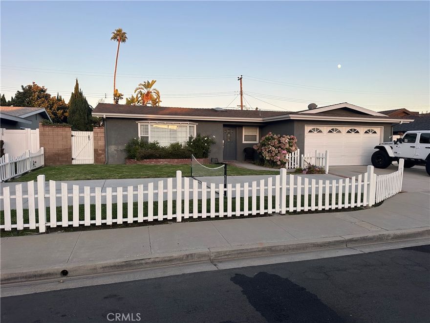 One of the nicest and most neighborly streets in Mesa Verde and a cul-de-sac. With an east/west exposure for maximum lighting this loved home offers a true LIFE experience. There is a front yard patio for any kind of entertainment that extends to the back where there is a pool with a slide and sports court. This is a fun place for you and your family to entertain. Kitchen opens into the dining area with a large room to entertain.... and it is beautifully redone. One of the bedrooms is being used as an office with a window onto the street...again the natural light is wonderful. Wood floors for easy maintenance and design. Garage has extra storage... all closets have built-ins and are good sized, Remodeled bathrooms and fine details make this an easy to live in and enjoy experience. Perfect for your pet too. The location is just a few minute bike ride to some of the best walks and rides along the Santa Ana trail system. And quite simply Mesa Verde just rocks when you are looking for quiet and a location that is a short drive to the beach or freeway system. The best restaurants and shopping are right here too.