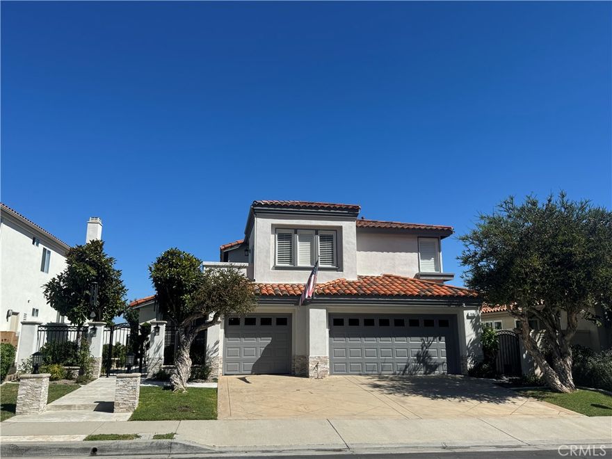This comfortable 4-bedroom home offers 2849 sg. ft. of spacious living in the private gated community of Del Cabo Estates.  Closely located approx. 1.5 miles from beach access. Located in Forster Ranch and is part of an amazing top-rated school district with easy access to John Wayne airport. This home enjoys peek a boo ocean views from primary bedroom suite and backyard. The home enjoys cool ocean breezes and has amazing views of the coastal hills and valley with walking trials close by to enjoy the outdoors. Just inside you find a large living room and formal dining room with vault ceilings with plenty of space to decorate just as you want. As you approached the kitchen you will find a nice size family room directly next to the kitchen making food easy to enjoy while watching your favorite show. On the main level you will find a bedroom and a 3/4 bathroom and laundry room with direct access to garage.  On the second level you will find 2 nice bedrooms with fresh carpet and paint and a 3/4 bathroom across from bedrooms.  In addition you will find a large size bonus room or office with a balcony, perfect for a media room or built-in entertainment center or wet bar-making spending time with family or friends convenient. The kitchen includes a perfect space for anyone who enjoys cooking. The family room has a lot of windows to enjoy the natural light and features a fireplace for special evening. The down stairs and upstairs and primary bedroom have hardwood floors with carpet in other bedrooms. The large primary suite has high ceilings, a large windows across the bedroom with amazing views of coastal hills and valley,  and has its own fireplace. Outside, the backyard has numerous fruit trees and is a perfect place to enjoy a sunny day. The home has a 3-car garage and more space for additional cars in driveway. This home is comfortable and has a lot of space.  ! Del Cabo is a tract of homes that were recorded as detached condos.