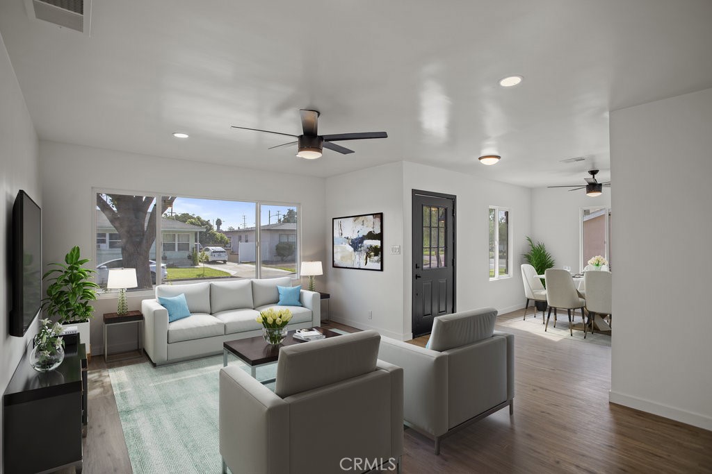 Ideally located in the heart of Downey, you will find this brand new designer remodeled fully furnished home ready for the right family to call home. The picturesque front yard and modern farmhouse exterior compliments the chic like interiors. The main house consist of 3 generous bedrooms and one full bath with central air conditioning. The front and rear yards are park like and the home is complimented by a covered rear patio. The property is centrally located and walking distance to downtown and many of the areas best restaurants including Portos bakery, The high school and many other city favorites! This property is located in the Downey Unified School District. The cul de sac is also great for families with young children and those without that prefer the quietness of no drive through traffic