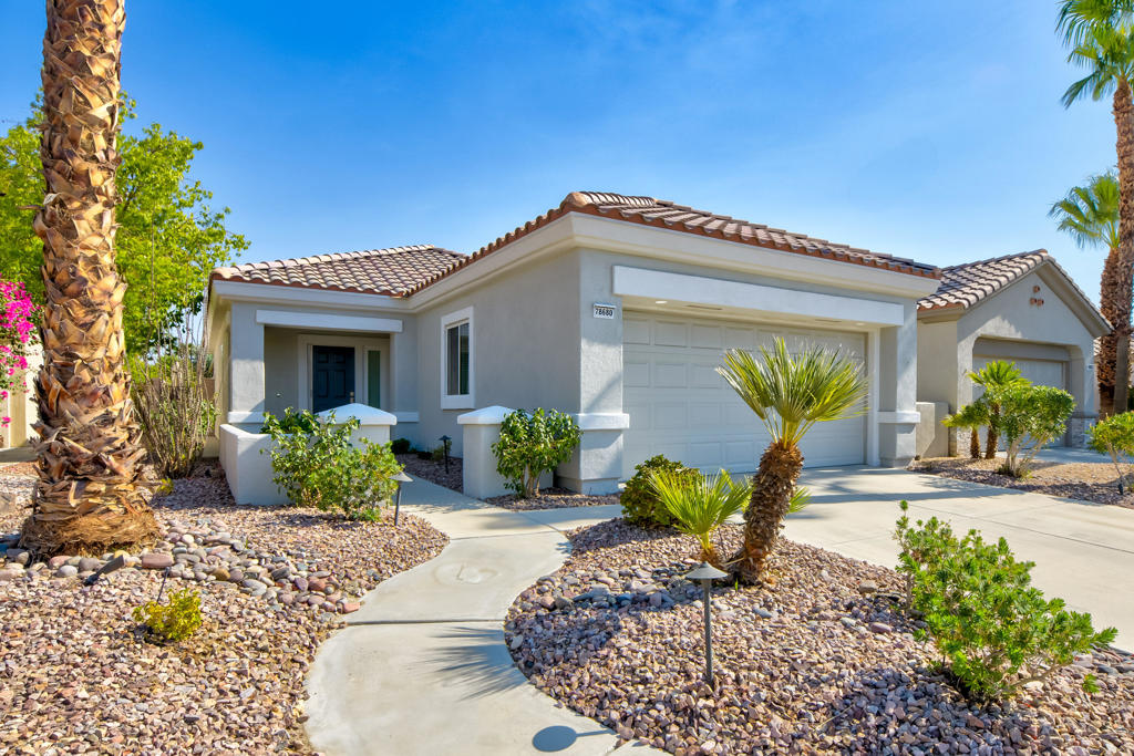 WOW! Peak Season TURNKEY 55+ Sun City Palm Desert and Golf Cart. Available now 2025-2026. 4 Month minimum. Hurry! This immaculate 2/2 Pasadena won't last. Beautifully decorated and completely turnkey, including sports equipment & Golf Cart. King bed & TV in Primary, single vanity, step in shower and walk-in closet. Queen bed in guest room, just off guest bath. Granite slab kitchen with all the comforts of home. Extended covered patio & sun deck is nicely furnished with BBQ faces north with plenty of sun exposure. Located ion a quiet cul-de-sac with great neighbors. Walk-to community pool/spa, near Varner, Stater Bros exit gates.