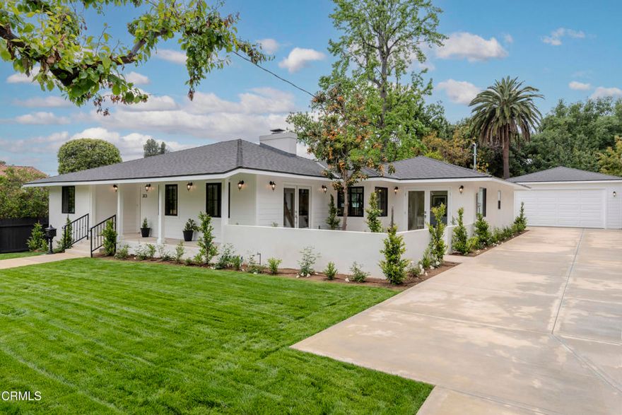 Completely reimagined and fully remodeled, this stunning transitional home in the heart of Sierra Madre blends traditional charm with modern luxury. Featuring 3 bedroom suites, 3.5 bathrooms, and just over 2,000 sq ft of thoughtfully designed living space on a generous 11,070 sq ft lot. Enjoy a spacious open floor plan with a brand-new kitchen, oversized island, top-of-the-line appliances, pantry closet, and adjacent dining area. A built-in wet bar adds a statement of style and sophistication. Engineered hardwood floors run throughout, with high-end tile finishes in all bathrooms.The primary suite offers a spa-like bathroom with dual vanity and double shower heads. French doors in multiple rooms create a seamless indoor-outdoor flow to the front courtyard and private rear patio -- perfect for entertaining. The home also includes a powder room, separate laundry with upper cabinets, and a fully drywalled two-car garage. Every detail has been upgraded: kitchen, bathrooms, roof, HVAC, plumbing, electrical, windows, doors, tankless water heater, landscaping, sprinkler system, driveway, walkways, and more. Located just moments from downtown Sierra Madre's shops, restaurants, and parks. This is luxury living -- turnkey and ready for you.