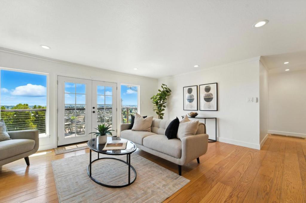 Welcome Home! Beautifully remodeled home nestled at the end of a peaceful cul-de-sac. Upstairs, enjoy a stunning open-concept living area and chefs kitchen with built-in appliances and a breakfast bar. Downstairs offers a flexible bonus room, an additional guest bedroom and bathroom, plus its own private deck perfect for multigenerational living or potential extra Airbnb income. Soak up the sunshine in the front garden and patio area, complete with a built-in BBQ a serene space overlooking the tranquil hillside included with the property. Two expansive outdoor decks provide sweeping Bay and San Francisco views, ideal for entertaining or quiet relaxation. Conveniently located close to freeways, shopping, and dining.
