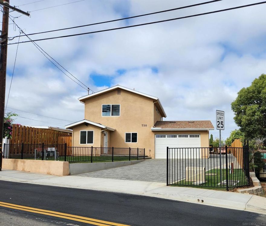 The property consists of 2 houses and a Junior ADU: The front house, a 2-story 3 br/2.5 bath and the Junior ADU (1 br/1ba) are brand new construction.  The back house, a 1-story 2 br/1 bath was built in 1960+/- and is fully renovated.  Within walking distance to the Sprinter. Close to Vista Village where you can find Cinepolis cinemas, dining and entertainment.