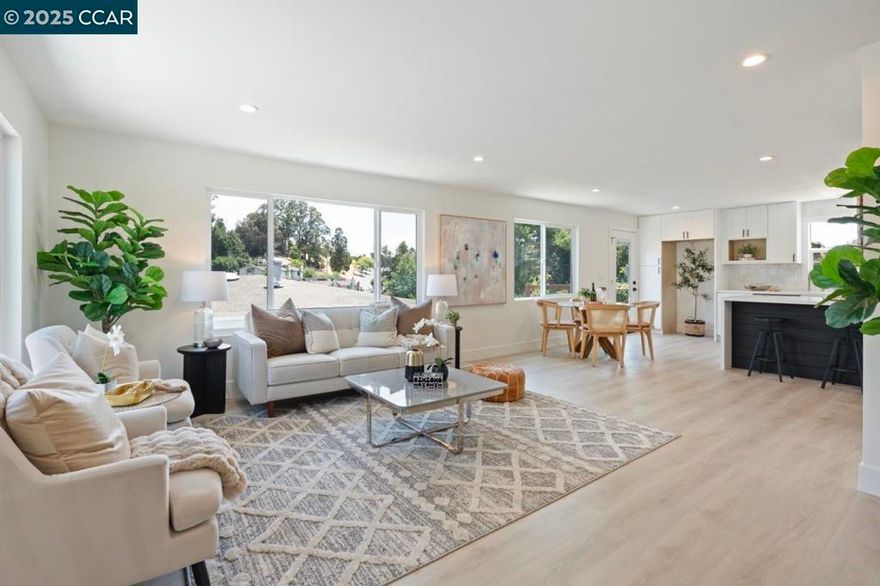 Welcome to 1923 Thompson Ln., a newly renovated single-family home in El Sobrante. This 2-bedroom, 1-bath home offers comfortable living with an easy-flowing floor plan, showcasing thoughtful updates throughout. New viny flooring throughout and large, large dual-pane windows create an inviting and light-filled living space. The brand-new kitchen features stainless steel appliances, new cabinetry, countertops, and a separate eating area with a breakfast bar. The fully updated bathroom includes new fixtures, hardware, vanity, tile, and tub. Additional upgrades include freshly painted interior and exterior, a new HVAC system, and a Compliance Certified Private Sewer Lateral. The home sits on a spacious, fenced lot, offering a tranquil space perfect for outdoor dining and relaxation. A bonus exterior half bath, conveniently located near the garage, adds functionality for gardening days, outdoor hosting, or potential expansion. An attached garage provides ample storage and parking options. Conveniently located near freeways, BART, the San Pablo Reservoir, and Kennedy Grove Regional Park, this home is an opportunity you won’t want to miss.