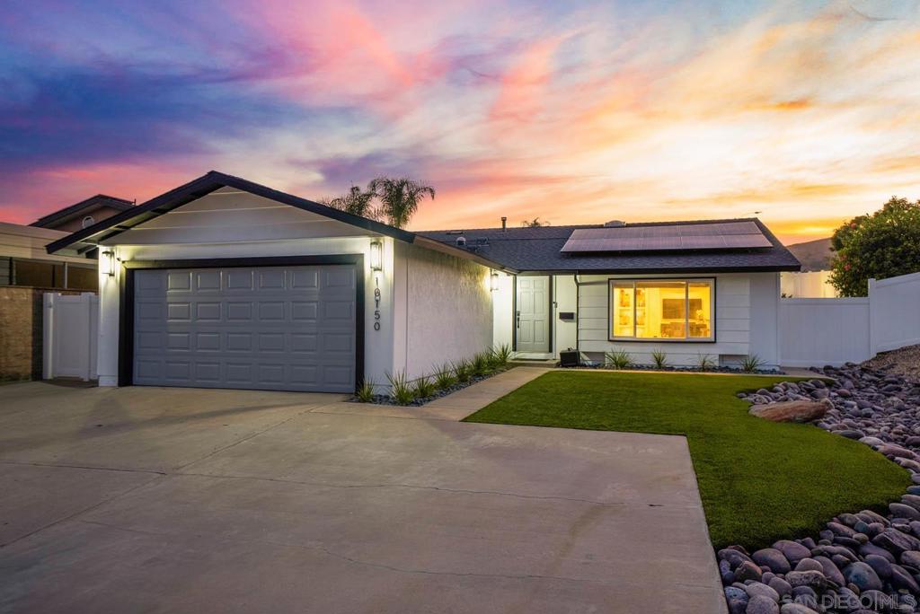 Charming single-level home in the heart of Santee! This beautifully updated 3-bedroom, 2-bathroom corner-lot property is filled with natural light and boasts recently remodeled bathrooms, LVP flooring, and fresh interior paint throughout. Vaulted ceilings and newer vinyl dual-pane windows add to the home's bright, open feel. Enjoy outdoor living with thoughtfully designed landscaping, new vinyl fencing, uplighting for evening ambiance, and stunning views of the 4th of July fireworks. Owned solar and an EV charger have been added, along with plenty of room for your RV or boat, making this home as functional as it is stylish. Located within walking distance to Woodglen Vista Park and the nearby dog park, this home is a perfect blend of comfort, updates, and curb appeal! Additional upgrades include a new roof installed in May of 2021. Owned solar and an EV charger have been added, along with plenty of room for your RV or boat, making this home as functional as it is stylish. Located within walking distance to Woodglen Vista Park and the nearby dog park, this home is a perfect blend of comfort, updates, and curb appeal! Additional upgrades include a new roof installed in May of 2021.