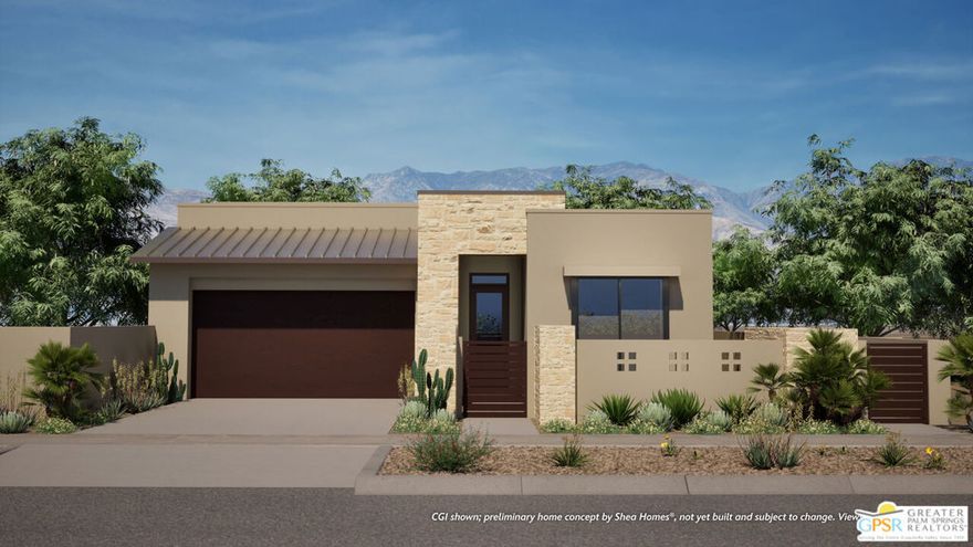 Welcome to Cotino, Storyliving by Disney, the first community of its kind in Rancho Mirage. Nestled in the serene Longtable Park section of our community, this exquisite 2-bedroom, 2.5-bathroom home (Pastel, Agrarian elevation) by Shea Homes is thoughtfully designed for those 55 and older who seek a harmonious blend of luxury and tranquility. Offering 2,066 square feet, this nearly completed residence invites you to experience resort-style living inside the private gates of Cotino. An inviting front courtyard warmly welcomes you into a thoughtfully designed one-level floor plan that effortlessly blends comfort and elegance. The spacious great room and dining area flow seamlessly into an expansive covered outdoor living space, perfect for entertaining or relaxing in the fresh desert air. At the heart of the home, the kitchen features a large central island, ideal for gathering with friends and family, alongside chef-quality appliances that make every meal a pleasure. The primary suite is set apart to create a private sanctuary, complete with a luxurious bath and its own direct access to your own private spool. The split layout offers privacy for the second bedroom and en-suite bath, creating an ideal guest retreat. A flex space provides the versatility to serve as an office, studio, or creative work space with easy access to the outdoor areas, encouraging both productivity and inspiration. Cotino combines natural beauty, charming parks, and the magic of Disney to create a unique and vibrant community, perfect for beginning your next chapter. Come see for yourself and experience all that this exceptional community has to offer.