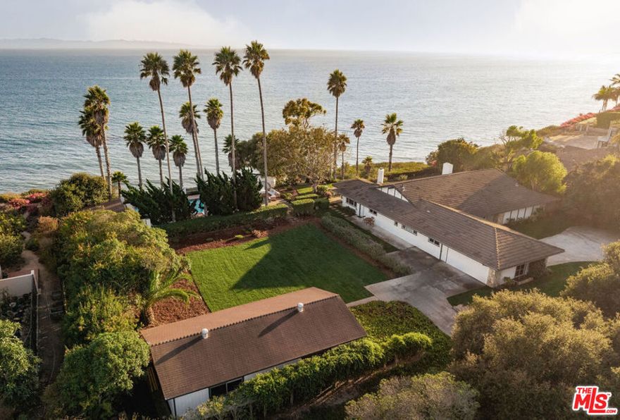 An extraordinary coastal estate, this bluff-top property encompasses two adjoining parcels totaling approximately 2.8 acres, offering unparalleled Pacific Ocean and Channel Island vistas. A rare offering, owned by the same family for over 50 years, this estate is situated on a private road and presents a once-in-a-lifetime opportunity to enhance the existing structures and/or potentially build anew.The thoughtfully sited single-story home features a well- designed floor plan with 3 bedrooms and 2.5 baths. The formal living room and dining area, framed by a row of French doors, opens to a terrace with sweeping ocean and island views. The entertainer's kitchen flows effortlessly into a sunlit family room and breakfast area, with doors extending to terraces designed for alfresco dining and unforgettable sunsets. The primary suite is a private retreat, boasting a spacious bedroom, generous closets, and a large bathroom. Two other bedrooms, one with a separate office/play area, offers plenty of room for family and friends.Outside, a large pool and spa appear to float above the Pacific, surrounded by lush landscaping that creates a serene sanctuary for entertaining or quiet reflection. Gardens and lawns abound, providing multiple areas for play and to exercise your green thumb. An expansive ocean-view deck provides the perfect setting for significant gatherings, capturing gentle sea breezes and breathtaking sunsets. Additionally, there is a large detached two- room workshop structure that provides ample space suitable for multiple purposes.A prime opportunity to own a piece of the California coast.