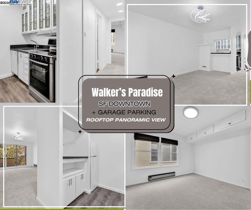 Experience refined city living in this bright second-floor residence at 1260 Clay Street, perfectly situated in the heart of Nob Hill, just moments from Downtown San Francisco. This inviting home features crisp white interiors, new carpet, and a freshly updated kitchen with white cabinetry, creating a clean, modern aesthetic. The open living and dining area is enhanced by recessed lighting and a new elegant light fixture, creating a warm, contemporary ambiance. Enjoy pleasant outlooks toward the building’s peaceful interior terrace, which fill the space with natural light and a refreshing sense of airiness — a rare find in city living. Set within a secure, mid-century elevator building, residents enjoy access to a spectacular rooftop deck with panoramic Bay and city views, garage parking, on-site laundry, and private storage. With world-class walkability and seamless access to public transit, this location offers unmatched city convenience — steps from Huntington Park, Grace Cathedral, and San Francisco’s finest dining and shopping. Whether as a primary residence or high-performing rental, this home offers strong ROI potential and a perfect blend of comfort, convenience, and iconic city living. A serene Nob Hill retreat — elegant, light-filled, and distinctly San Francisco.