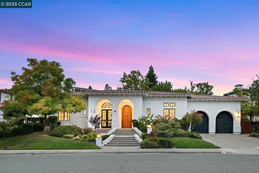 Welcome to 6 Whiting Ct, a refined Mediterranean-inspired home in Moraga’s highly coveted SONSARA neighborhood. Set on a quiet Cul-de-sac with Ridge VIEWS, this residence combines timeless architecture with everyday comfort. Soaring Ceilings, tall windows, and graceful arches create an airy sense of space, while custom details add sophistication throughout. At the heart of the home, the Gourmet Kitchen boasts a center Island with Gas Cooktop, Stainless Steel Appliances, abundant Cabinetry, and a sunny Breakfast Nook. The adjoining Family Room, warmed by a Fireplace, flows easily to the Courtyard & Patio—perfect for gatherings and outdoor entertaining. A second Fireplace in the Living Room adds charm, while the Formal Dining area offers direct access to the backyard. The private Primary Suite features a spa-like bath with TWO vanities, beauty station, walk-in shower, and generous closet. Two Bedrooms share a hall bath in one wing, while a separate en-suite bedroom provides flexibility for guests or office use. Outdoor living includes: protected Patio, upper deck with sweeping Ridge Views, Fruit Trees, grapevines, and low-maintenance landscaping. Additional highlights: dual-zoned central air, Dual Garage doors, and a location near top-rated schools, trails, the Moraga Country Club. Views:  Ridge