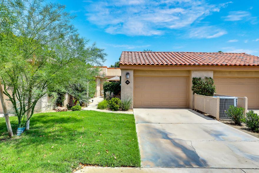A Light &  Bright Updated Granada Plan with beautiful East Facing Mountain views overlooking #4 fairway. Walk thru the front gate into a peaceful tiled courtyard, perfect for the private outdoor living and dining. The large living/dining area expands your view to the back patio and beyond.  Beautiful tile flooring throughout with updated kitchen and bathrooms.  HVAC system, water heater, washer and dryer all updated in 2018.  Nothing to do here but move in.  This 2bd/2bath condo is just steps to a pool. Sunrise CC is a privately owned gated community featuring Golf, Tennis, a Fitness Center, Dining Room and Grill. Situated in the heart of Rancho Mirage. Minutes from major shopping, entertainment, and health facilities. Palm Springs International Airport is only 15 minutes away.