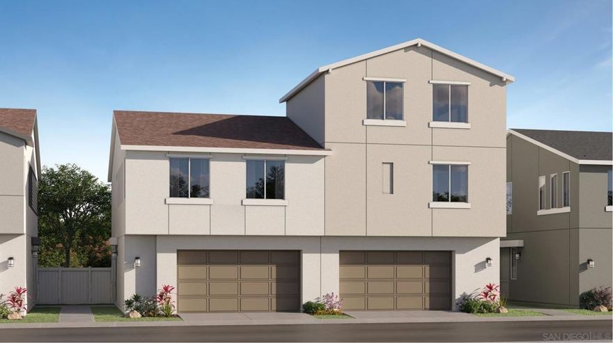 This new two-story paired home features a spacious and flexible open-concept floorplan on the first level that combines the kitchen, living and dining areas, with a nearby patio for outdoor entertainment and relaxation. A versatile loft provides a shared living space on the second floor, easily accessible from three bedrooms and the luxe owner’s suite, complete with a full bathroom and walk-in closet.  Anden at Escaya is a new community offering brand-new paired homes for sale, coming soon to Chula Vista, CA. The community offers onsite amenities, including a relaxing swimming pool, park, clubhouse and more.