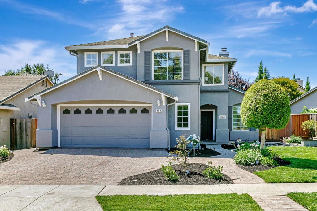 Gorgeous in Gilroy! Step into the highly desired Babbs Creek Drive This impressive home boasts an enchanting front yard with flagstone, pavers, and ample space for entertainment. Features a stunning staircase, lofty ceilings, and an abundance of windows that fill the space with natural light. The home includes an eat-in kitchen space, separate dining area, family room, and a living room with a welcoming fireplace. The spacious, renovated kitchen showcases white tones, a garden window, new stainless-steel appliances, as well as additional storage and counter space. With four generous bedrooms brimming with light, this residence has been updated with new kitchen counters, lighting fixtures, fresh interior and exterior paint, new carpet and tile flooring, modern toilets and faucets, a new garbage disposal, and a brand-new fence. It's truly remarkable!
