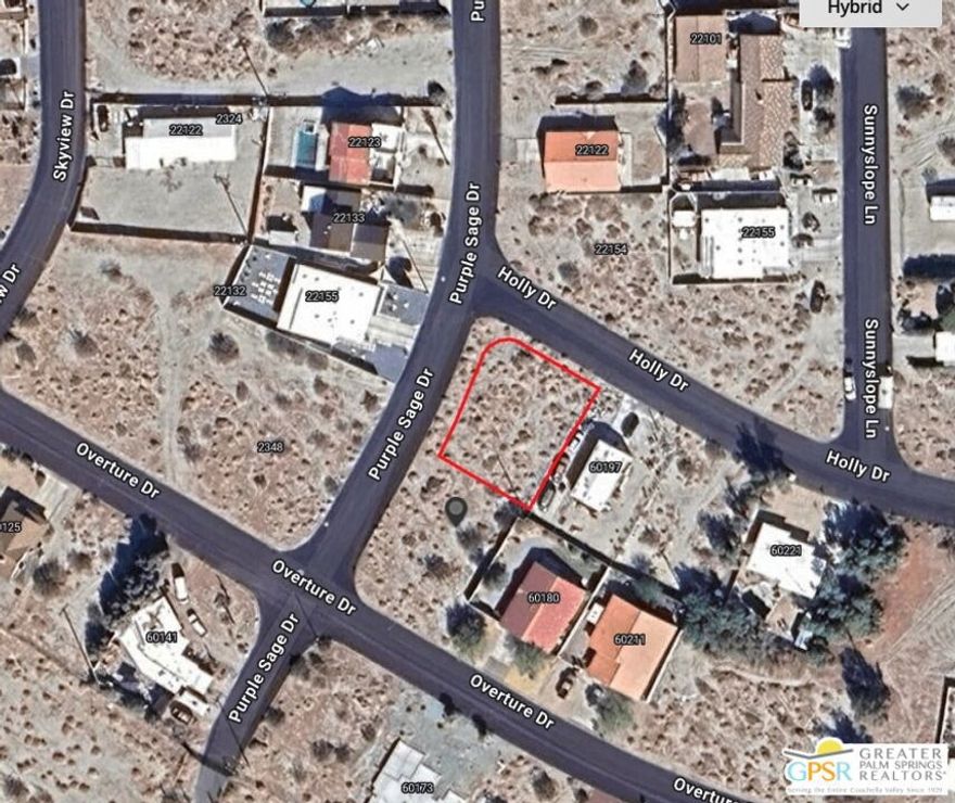 Excellent opportunity for owner-builder or developer. Large corner lot with fantastic views in the San Jacinto Cove area of North Palm Springs. Less than 10 minutes to downtown Palm Springs and only 5 minutes to I-10. Flat lot on a paved street with utilities nearby. Build your dream home on this prime residential lot with breathtaking views of the San Jacinto mountains and start living the Palm Springs Lifestyle, or build an income property to take advantage of the high demand for rentals in Palm Springs.  The adjoining lot is also for sale and could be combined with this one to create a double lot with over 16,000 square feet