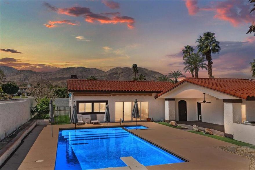 Rare opportunity to acquire a unique compound here in South Palm Desert!  The main house has 3 bedrooms, 2 baths, with  open floorplan - South facing private rear yard includes a large, spacious , bright  1 bedroom, 1 bathroom casita/ADU.  This amazing ''Super Casita'' has been completely remodeled and designed in warm, inviting touches throughout. This is one of the best casita you have ever seen, it's like having a second house. Inside you'll find vaulted wood beam ceilings, full-size kitchen, spacious family room with fireplace, guest bedroom, guest bathroom, and a custom loft for the grandkids!  The bathroom has a TOTO dual flush toilet/bidet.  Inside the main house is a gourmet cook's kitchen with slab granite countertops, custom cabinetry, Viking gas range & double ovens, commercial hood, SubZero refrigerator, and under counter ice maker. The dining room overlooks the outdoor living area & has custom built-ins & a SubZero wine refrigerator. The master bathroom has been remodeled with double sinks and a large dual-head shower and glass block. The private, resort style backyard offers mountain views & is accessible from both the main house & the casita. There's a covered outdoor living area with built-in bbq island, synthetic turf, and a recently remodeled pool & spa with added Baja tanning shelf - Dog Lovers:  Home is equipped with numerous dog/pet access doors, and a completely fenced side yard dog run. Current owners installed custom lighting and ceiling fans throughout, as well as electronic window shades. Water resistant, low maintenance desertscape,  has also been added.  Sunpower Solar Lease ( installed in 2015 and matures in 2035) with pmt. of approx.. $175/month.  2 car attached garage features storage,  oversized 50 gallon high recovery water heater and separate AC system. Entire property is serviced by a top of the line water filtration system ( installed to water main  in garage ) **