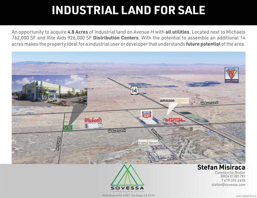 An opportunity to acquire 4.8 Acres of Industrial land on Avenue H with all utilities. Located next to Michaels 762,000 SF and Rite Aids 926,000 SF Distribution Centers. With the potential to assemble an additional 14 acres makes the property ideal for a industrial user or developer that understands future potential of the area.