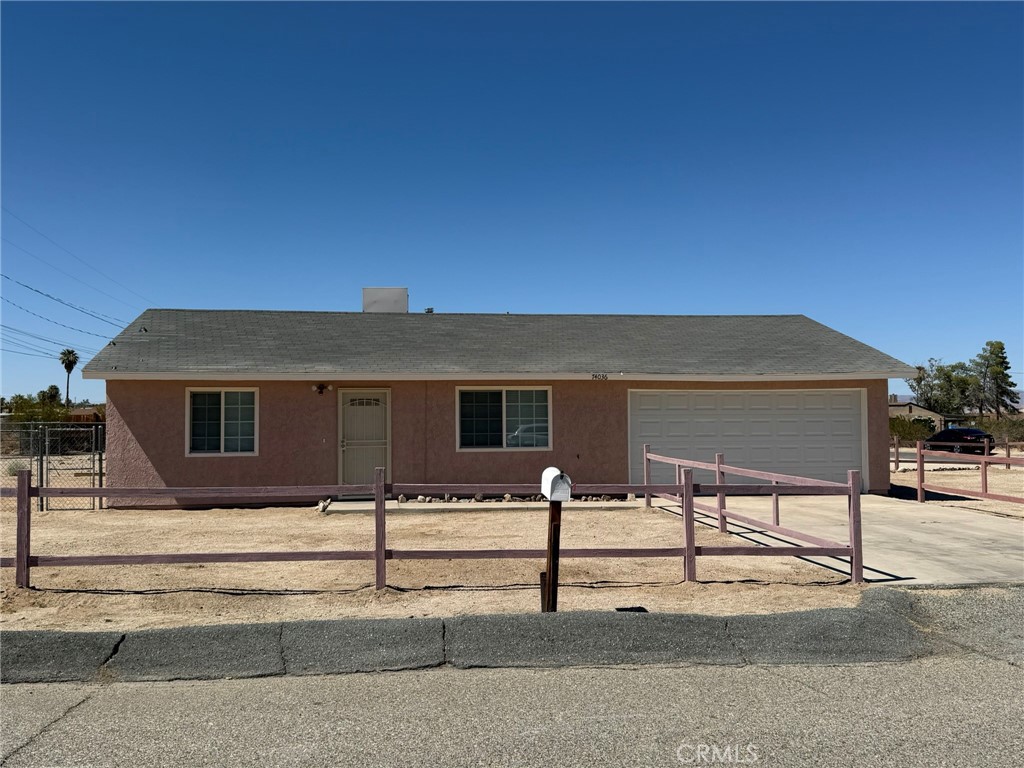 Charming 2 bedroom, 1 bath home in 29 Palms featuring dual pane windows and natural gas appliances, including a gas range, dishwasher, and refrigerator. The home offers a stackable washer and dryer in a separate laundry room for added convenience. Enjoy cooking and dining in the dinette area with granite countertops and updated cabinets. Tile flooring runs throughout the home, with laminate flooring in both bedrooms. The property includes a finished two-car garage with an automatic insulated door, and is situated on a corner lot that’s fully fenced and cross-fenced perfect for pets, or secure storage.