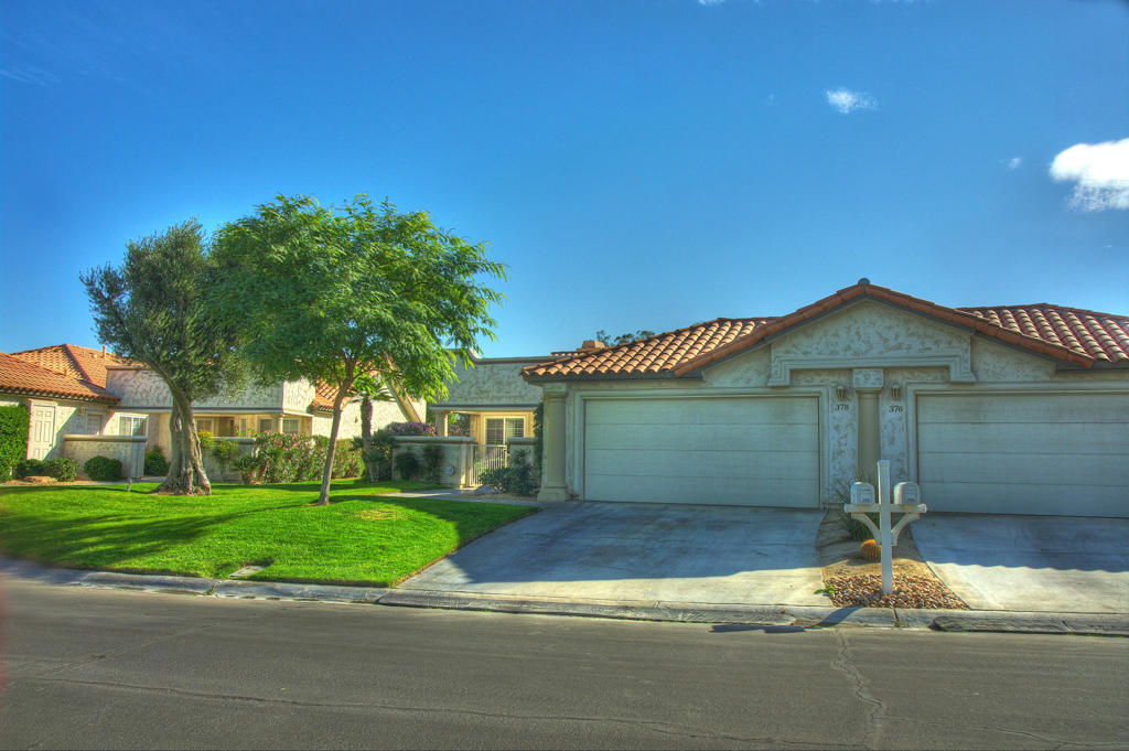 Single Story 1814 Square feet in one of best locations in all Desert Falls ! Very private with Lake and double Fairway views from Rear large Patio and Great Room and Views of Golf Course 14 & 15 holes into the Mountains from front walled Courtyard and it is not on a GOLF Course!! Front Courtyard with gate for a Dog and Tiled Rear patio just steps from large Pool but not to close! # Bedroom , 21/2 Bath large updated kitchen with Breakfast Nook! Nice Pantry with Rool out shelves Tile Floors and Counters Vaulted ceilings in most rooms, new Windows. Security and Fire alarm . Wood Shutters Throughout . all bathrooms beautifully updated! Master Bedroom with Walk in Closet organizes as all closets including 2nd Master Walk in! Master bath with large tub and Shower with instant Hot water and separate room for toilet! Updated Centrl Air Conditioning and Furnace with laundry room with Washer and Dryer and Cabinets! Second Bedroom ensuite with large shower in Bath and 3rd Bedroom used as an office but can be a 3rd Bedroom or Den as it has Carpet and window with double doors and closet with built ins! Two Car Garage fully Drywalled with wonderful Built in Cabinets also insulted with 2 year old Automatic Garage door and opener with lighting!! Unfurnished , with some items available, best location and Amazing views, No Steps and available for sale now with Sellers ready to move now!!