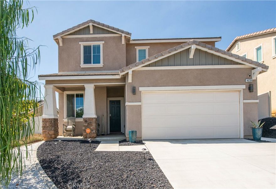 Welcome to this beautiful and elegant 4 bedrooms 3 baths home in the heart of Beaumont.  Built in 2019, and just shy of 2,000 sqft., this spacious 2 story home has the perfect layout. Open floor concept  that brings together the great room with the kitchen/dining area. The kitchen provides an island with double sinks, granite counter tops, walk-in pantry, and beautiful shaker door cabinets. You will also find one spacious bedroom downstairs along with a full bathroom. Making our way upstairs, a master suite with a large walk in closet, private bathroom with a recently remodel walk in shower, and a double sinks vanity. You can also enjoy beautiful sunsets from the comfort of your bedroom. Down the hallway, you will encounter two additional spacious bedrooms, full bathroom, and laundry room. With an oversized backyard, and a covered large patio with a paved area, you can relax and enjoy those summer bbq’s. Other features: central AC system, tankless water heater, energy efficient appliances, PAID SOLAR, vinyl flooring, 2 car attached garage, and much more. This residence blends sophistication, comfort and style- this home truly has it all.